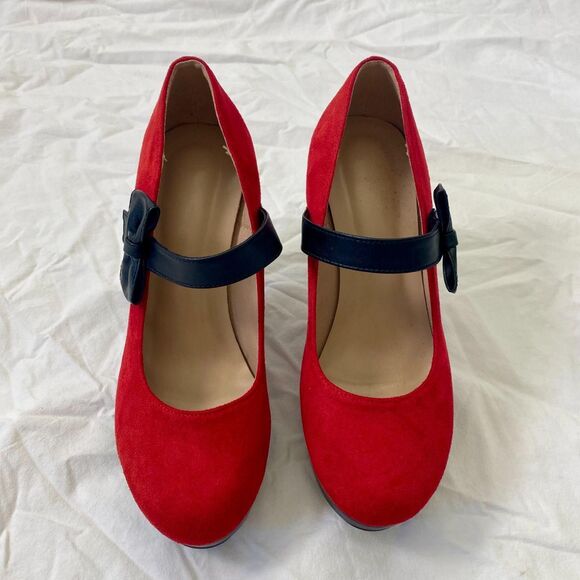 Retro Stage Black Red Bow Platform Whimsygoth Lolita Mary Jane Heels US 11.5 - Picture 3 of 7
